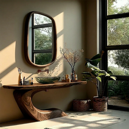Organic Curve Bathroom Vanity Natural Solid Wood Sculptural Base - ArborisWood - 6