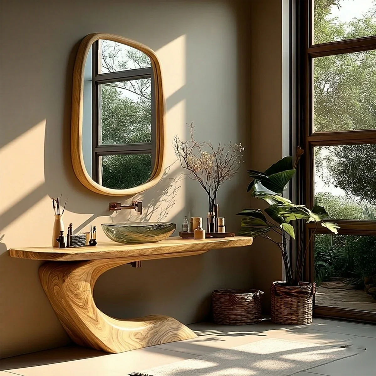 Organic Curve Bathroom Vanity Natural Solid Wood Sculptural Base - ArborisWood - 7