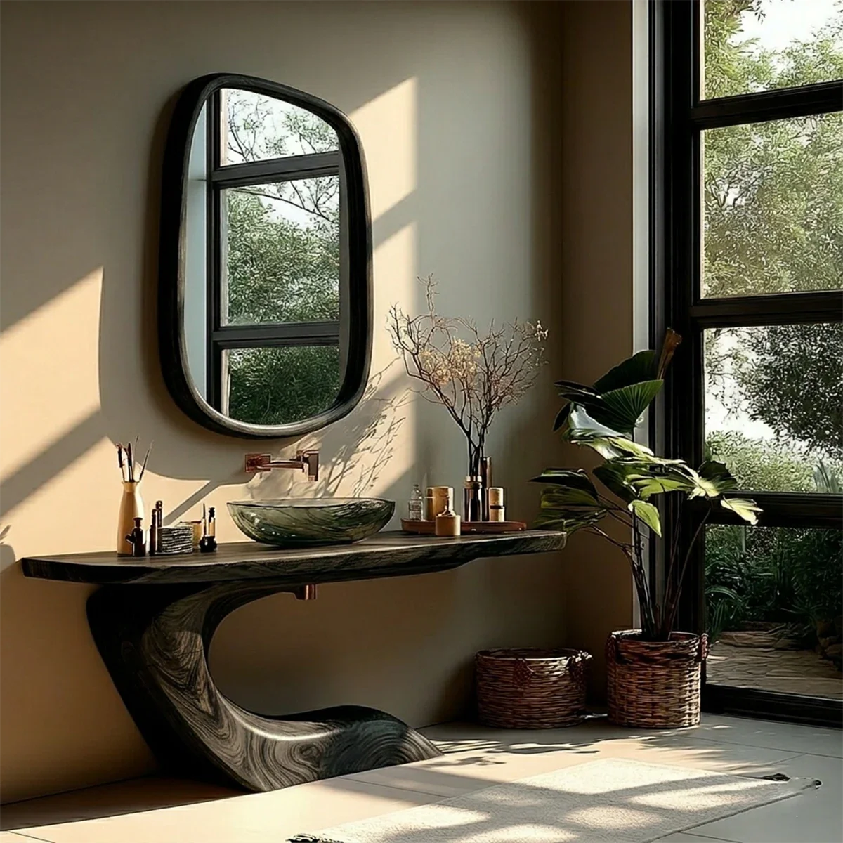 Organic Curve Bathroom Vanity Natural Solid Wood Sculptural Base - ArborisWood - 8
