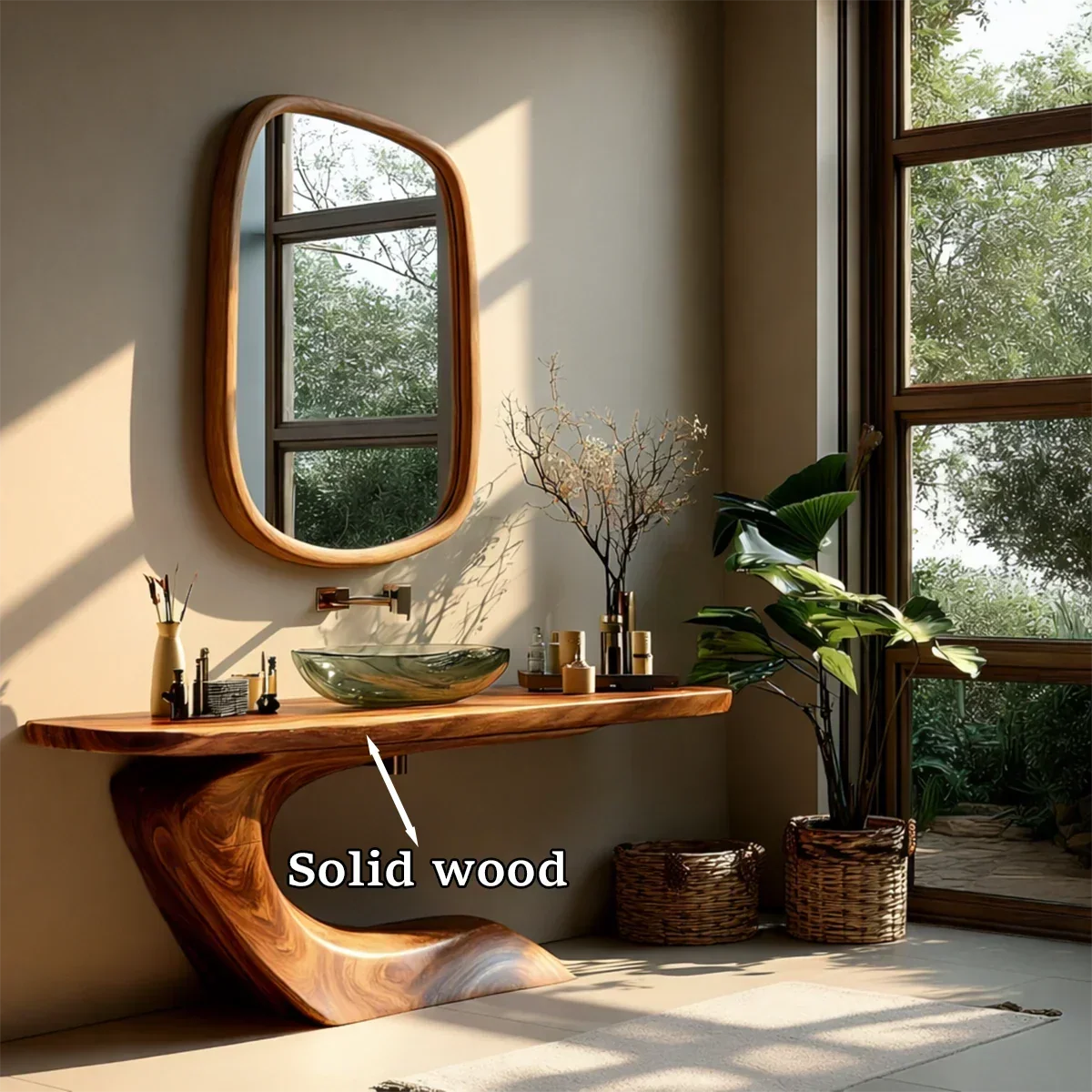 Organic Curve Bathroom Vanity Natural Solid Wood Sculptural Base - Arboriswood - 9
