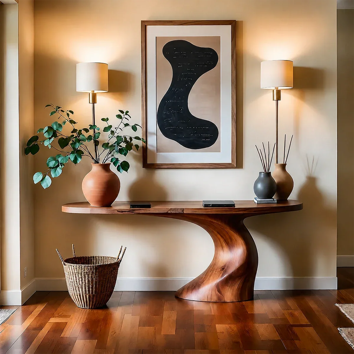 Organic Curve Console Table in Natural Solid Wood for Entryway - ArborisWood - 14