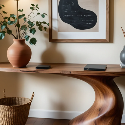 Organic Curve Console Table in Natural Solid Wood for Entryway - ArborisWood - 4
