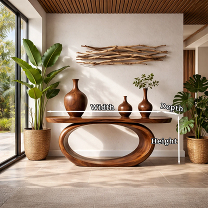 Organic Curve Console Table Natural Solid Wood Entryway Oval Ring Base - ArborisWood - 12