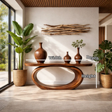 Organic Curve Console Table Natural Solid Wood Entryway Oval Ring Base - Arboriswood - 12
