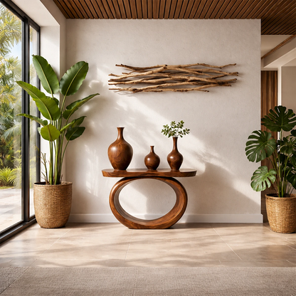 Organic Curve Console Table Natural Solid Wood Entryway Oval Ring Base - ArborisWood - 13