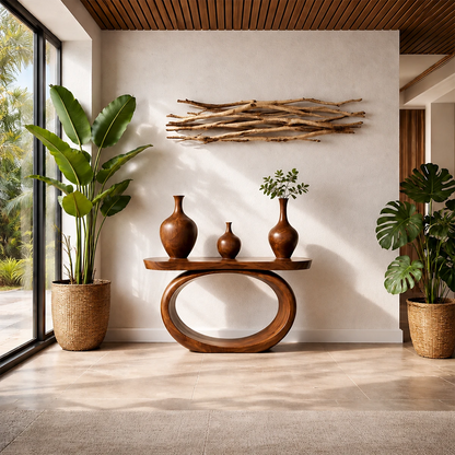Organic Curve Console Table Natural Solid Wood Entryway Oval Ring Base - ArborisWood - 14