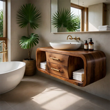 Organic Curved Natural Solid Wood Floating Bathroom Vanity With Storage Drawers - Arboriswood - 9