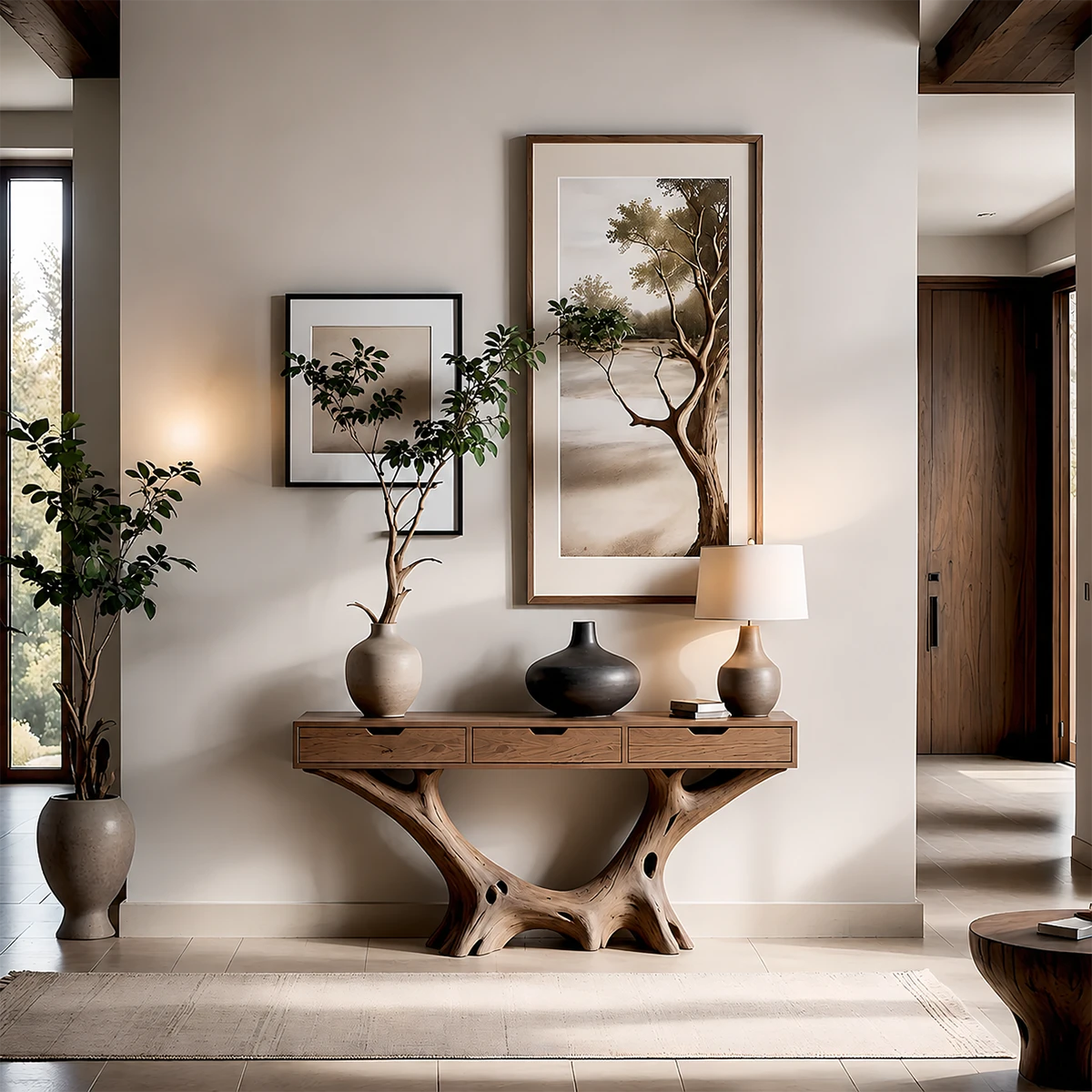 Organic Driftwood Style Console Table in Natural Solid Wood with Drawers - ArborisWood - 12