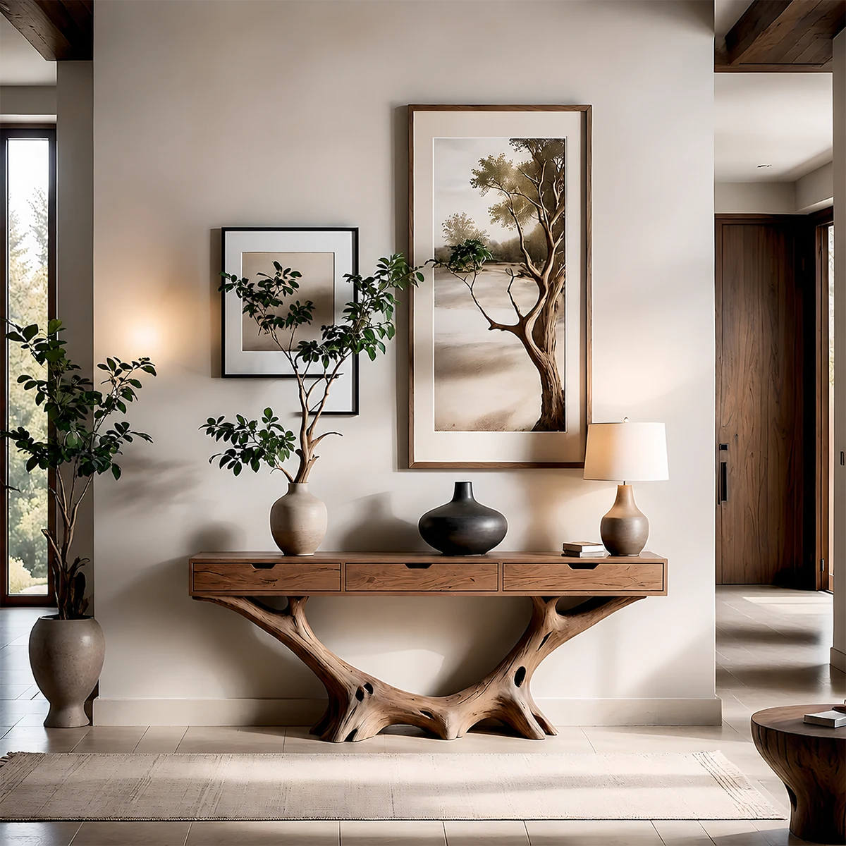Organic Driftwood Style Console Table in Natural Solid Wood with Drawers - ArborisWood - 13