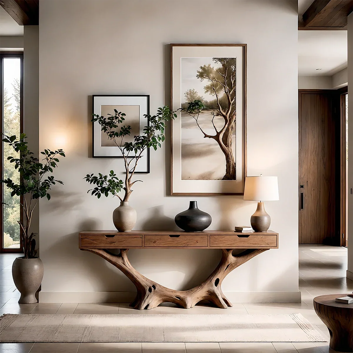 Organic Driftwood Style Console Table in Natural Solid Wood with Drawers - Arboriswood - 13