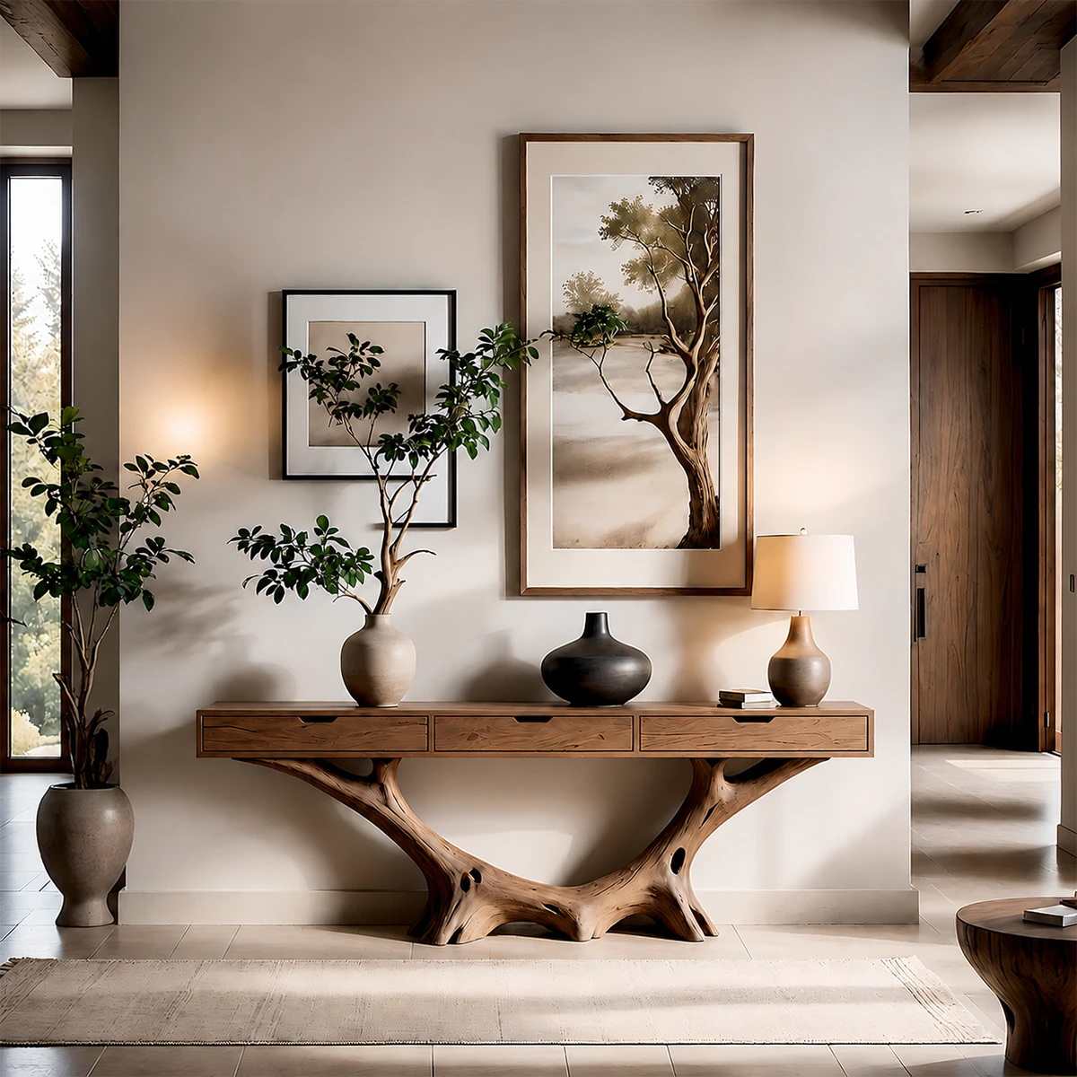 Organic Driftwood Style Console Table in Natural Solid Wood with Drawers - ArborisWood - 14