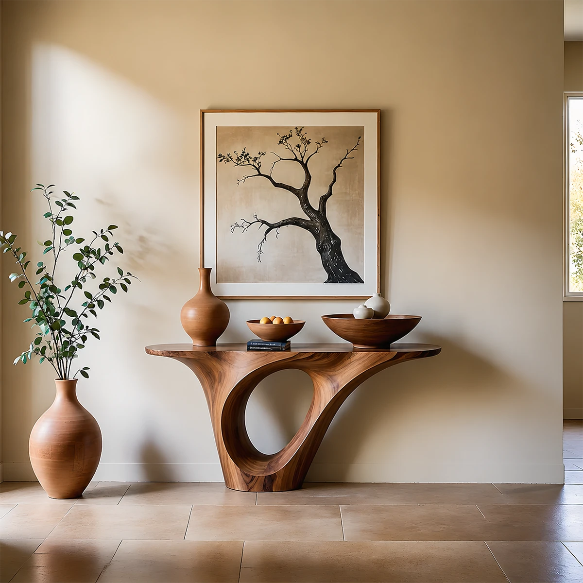 Organic Flow Console Table in Natural Solid Wood with Sculptural Loop Base - ArborisWood - 11