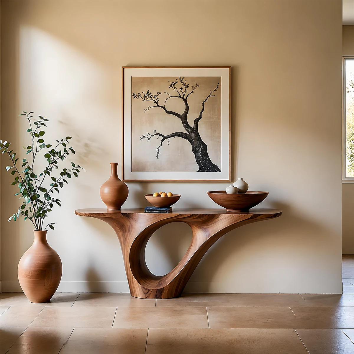 Organic Flow Console Table in Natural Solid Wood with Sculptural Loop Base - ArborisWood - 12