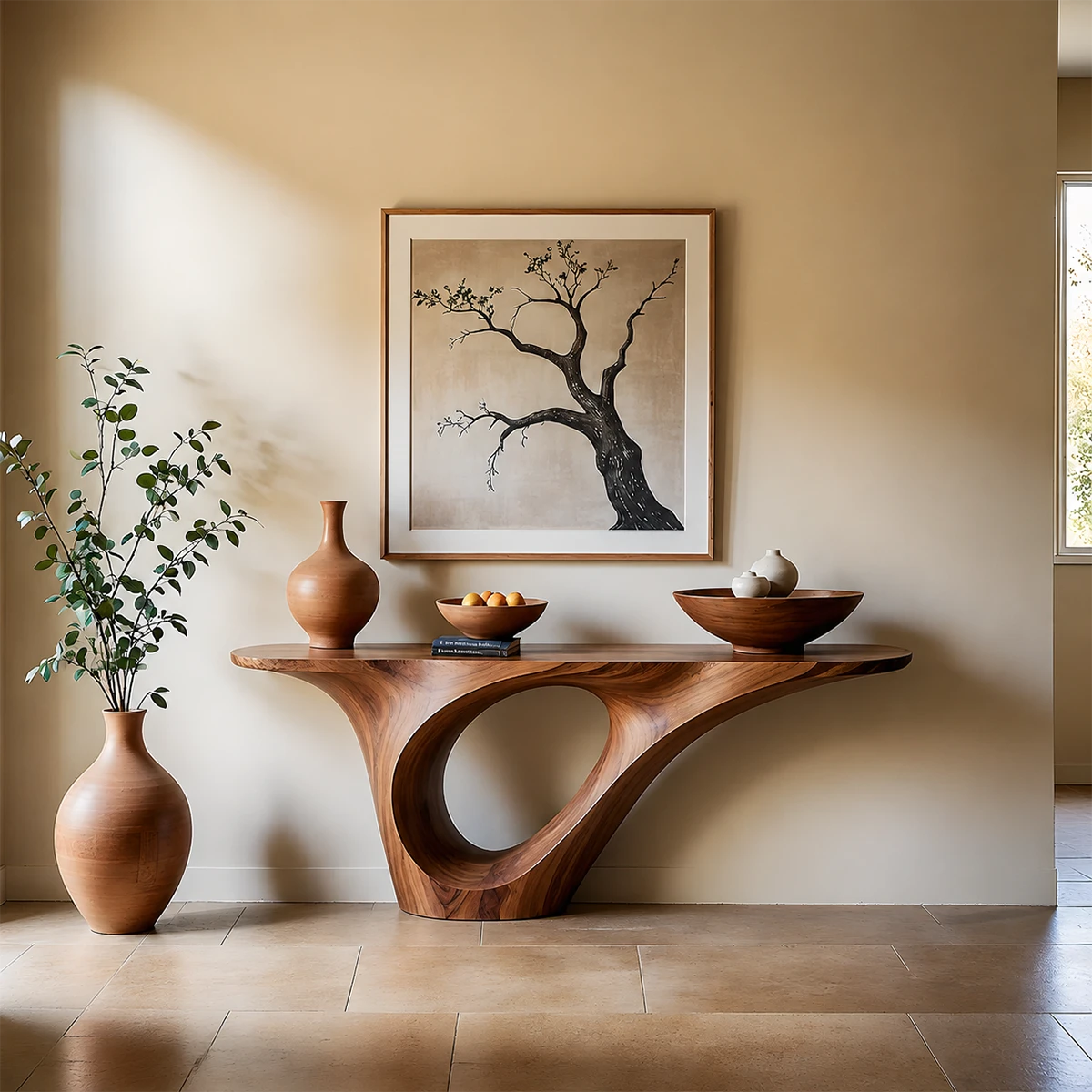 Organic Flow Console Table in Natural Solid Wood with Sculptural Loop Base - ArborisWood - 13