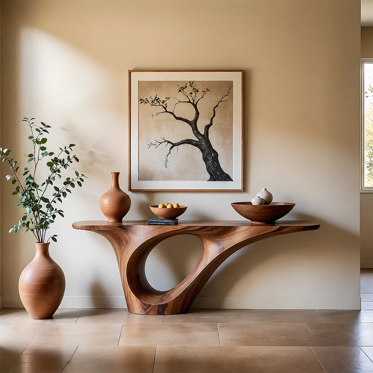Organic Flow Console Table in Natural Solid Wood with Sculptural Loop Base - ArborisWood - 14