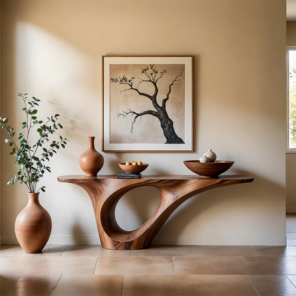 Organic Flow Console Table in Natural Solid Wood with Sculptural Loop Base - ArborisWood - 14