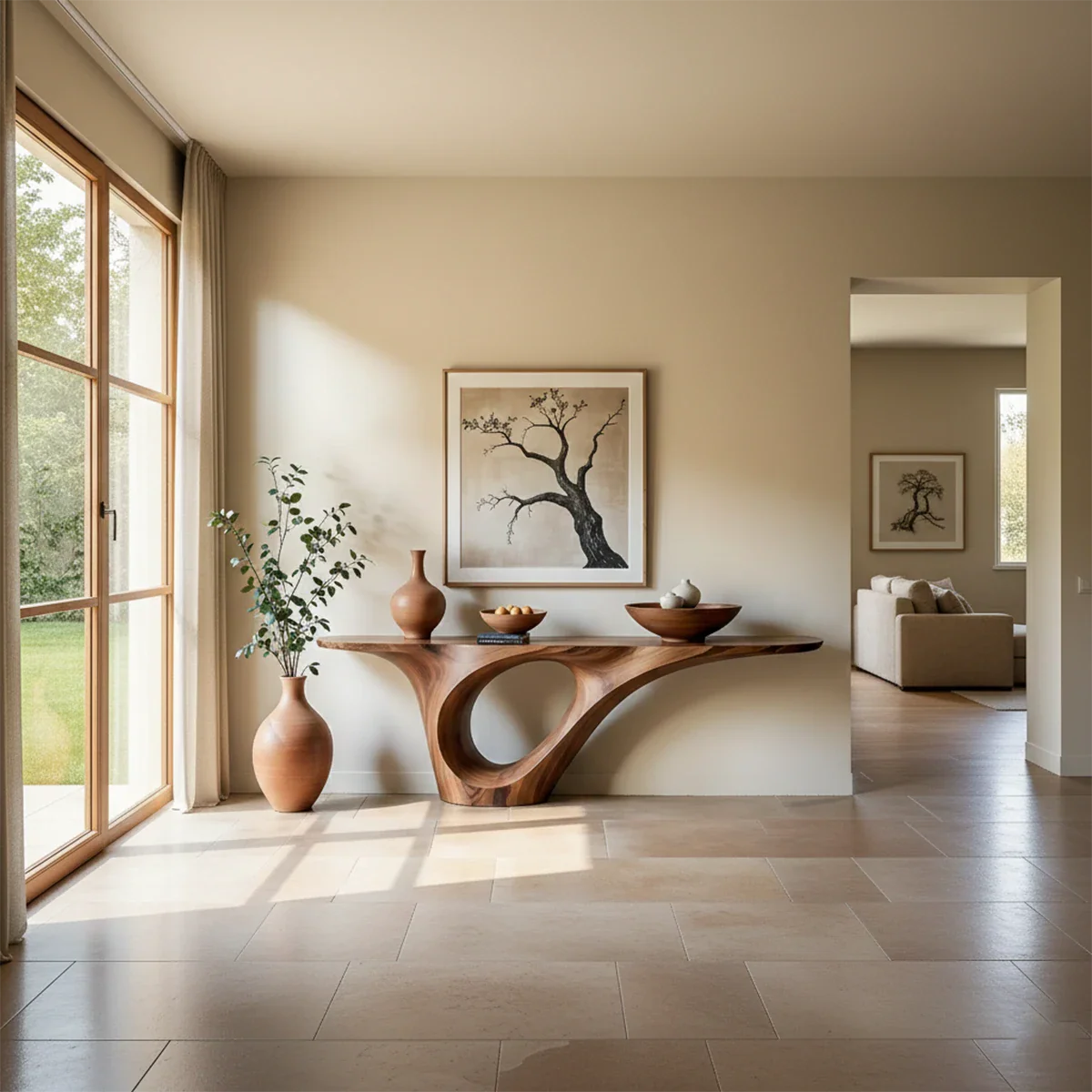 Organic Flow Console Table in Natural Solid Wood with Sculptural Loop Base - ArborisWood - 2
