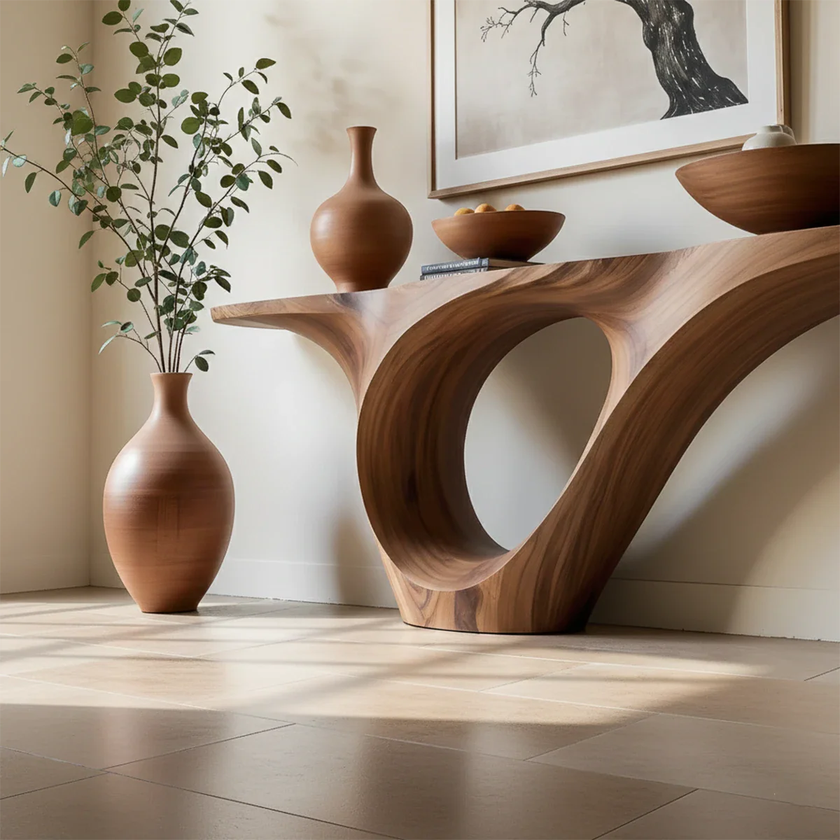 Organic Flow Console Table in Natural Solid Wood with Sculptural Loop Base - ArborisWood - 4