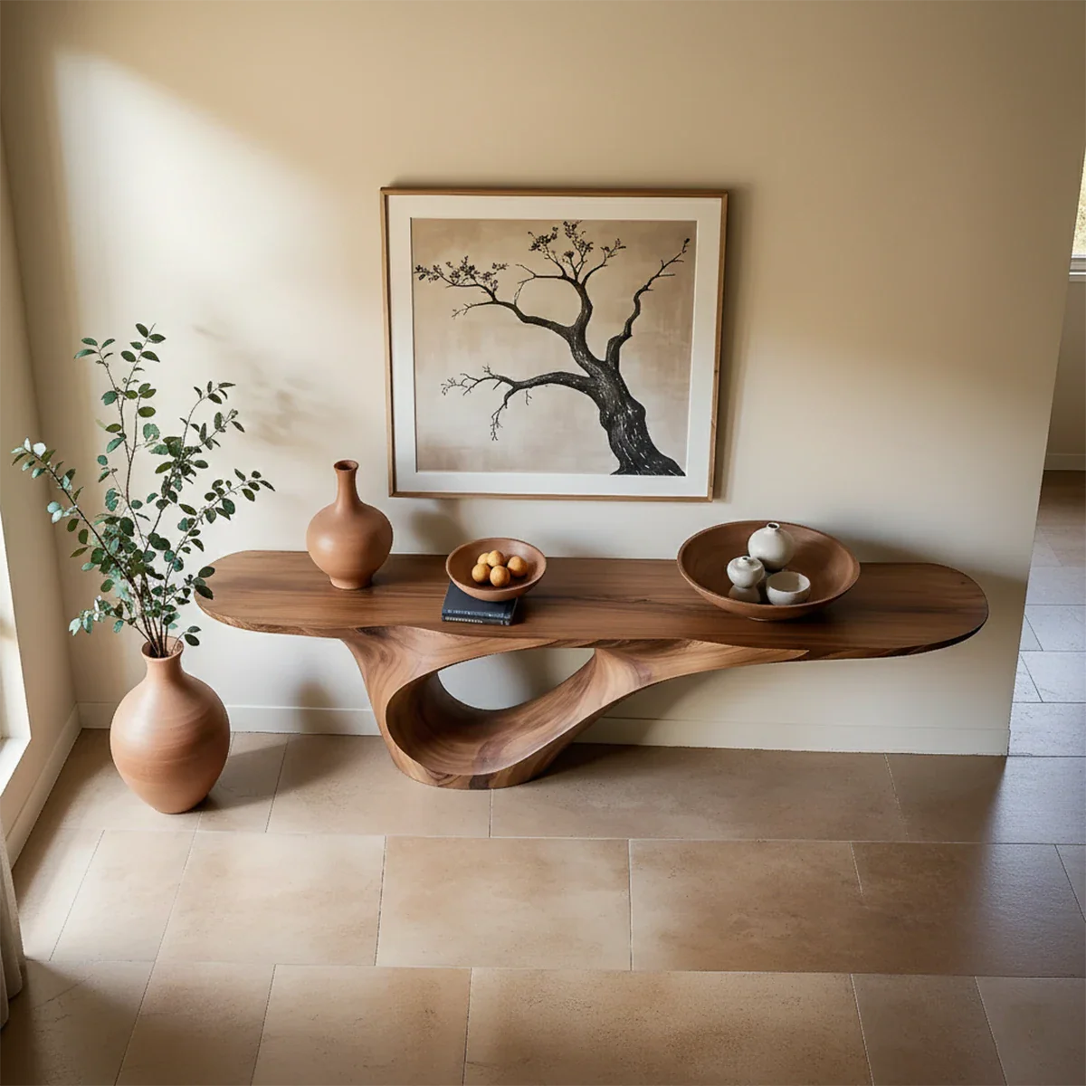 Organic Flow Console Table in Natural Solid Wood with Sculptural Loop Base - ArborisWood - 5