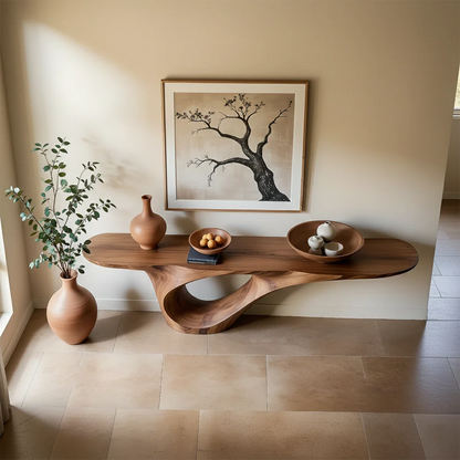 Organic Flow Console Table in Natural Solid Wood with Sculptural Loop Base - ArborisWood - 5