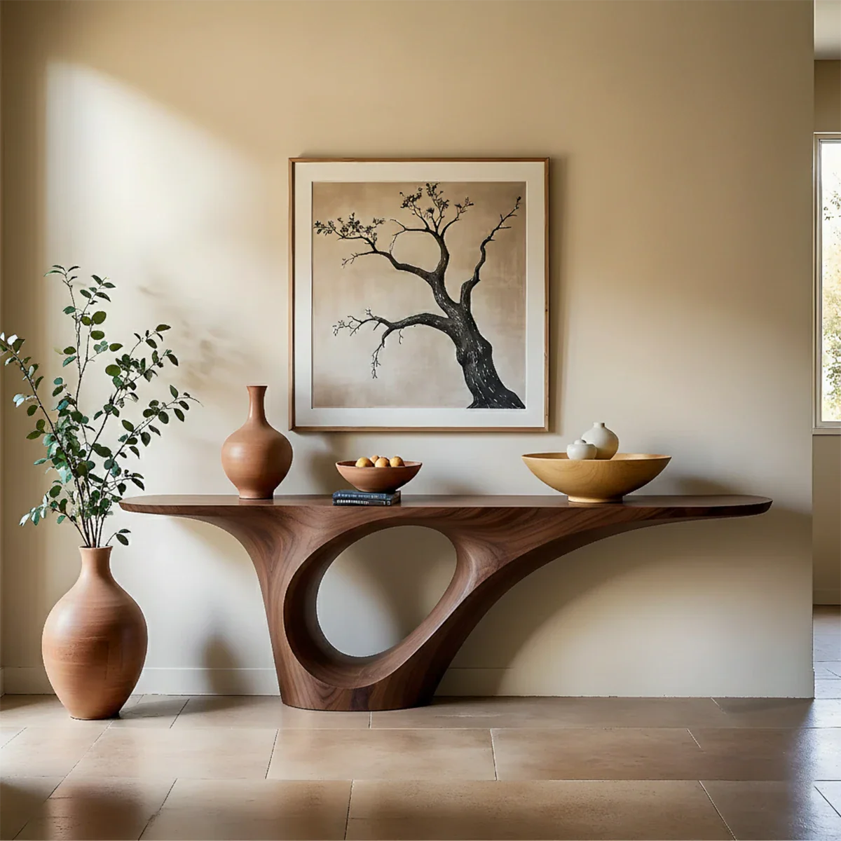 Organic Flow Console Table in Natural Solid Wood with Sculptural Loop Base - ArborisWood - 6