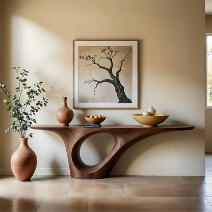 Organic Flow Console Table in Natural Solid Wood with Sculptural Loop Base - ArborisWood - 6