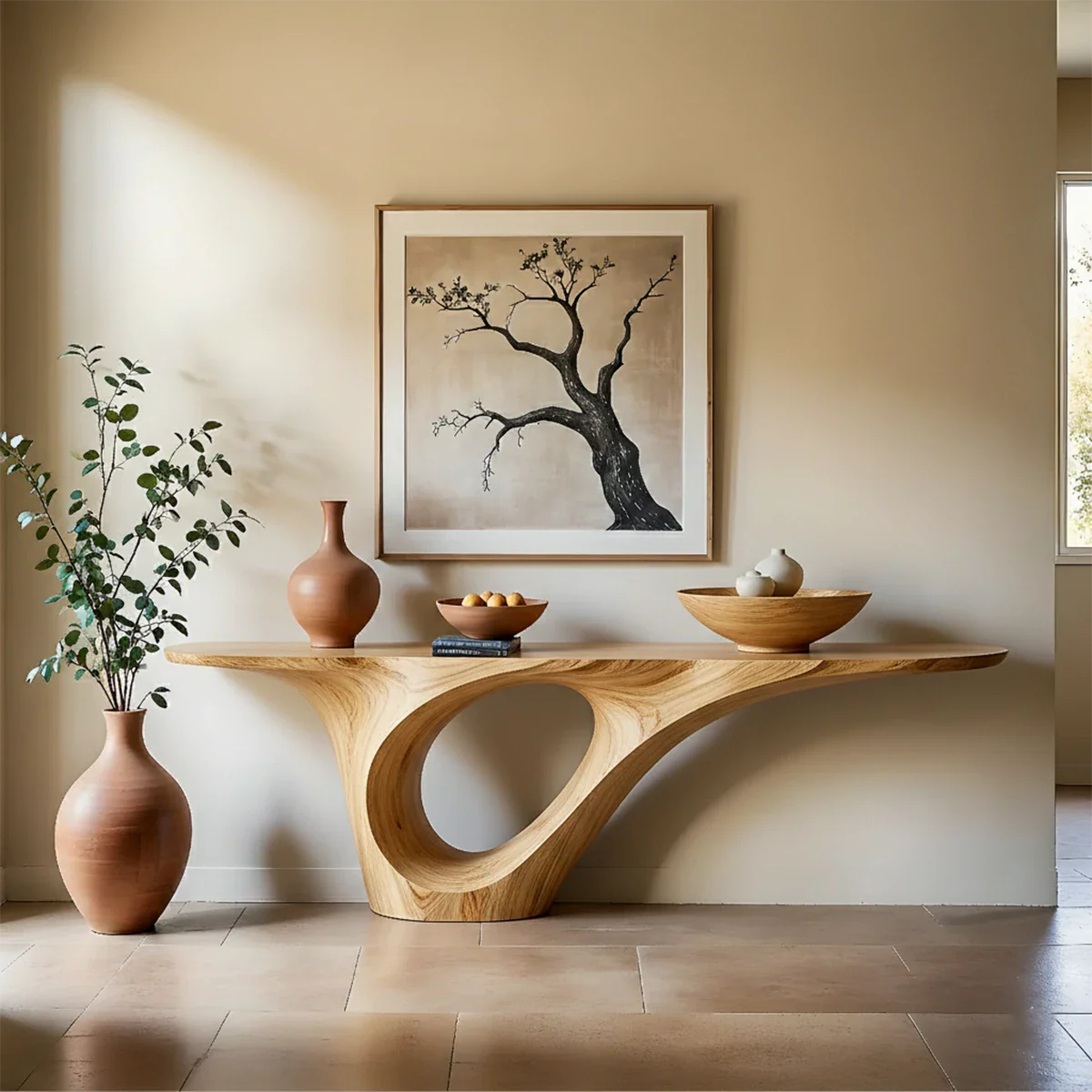 Organic Flow Console Table in Natural Solid Wood with Sculptural Loop Base - ArborisWood - 7
