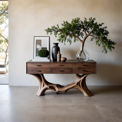 Organic Natural Wood Console Table with Drawers for Modern Entryway Spaces - ArborisWood - 12