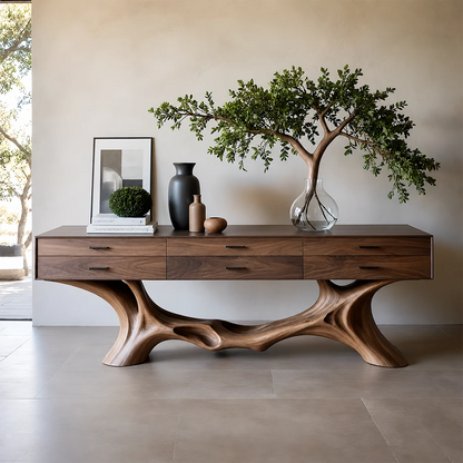 Organic Natural Wood Console Table with Drawers for Modern Entryway Spaces - ArborisWood - 14