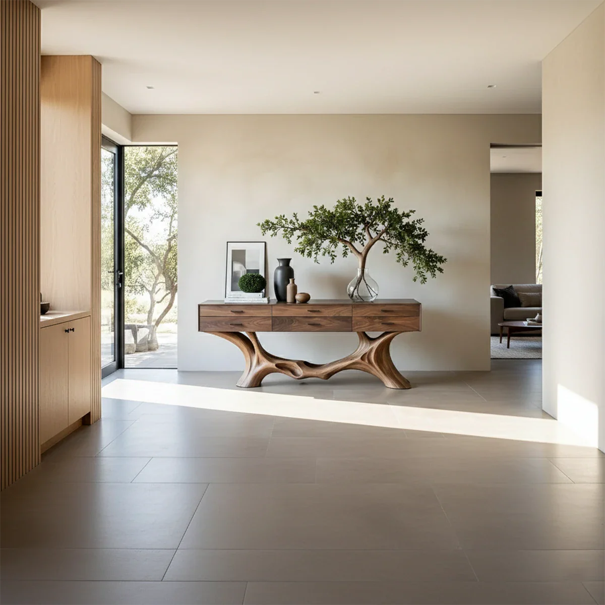 Organic Natural Wood Console Table with Drawers for Modern Entryway Spaces - ArborisWood - 2