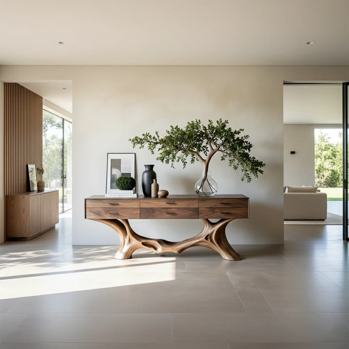 Organic Natural Wood Console Table with Drawers for Modern Entryway Spaces - ArborisWood - 3