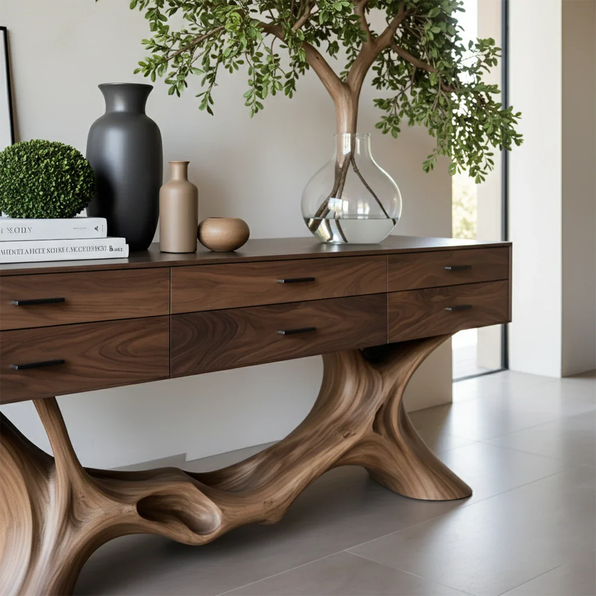 Organic Natural Wood Console Table with Drawers for Modern Entryway Spaces - ArborisWood - 4
