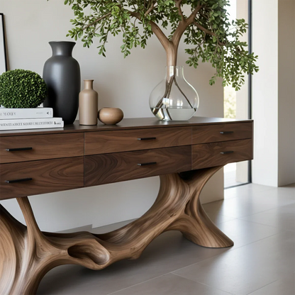 Organic Natural Wood Console Table with Drawers for Modern Entryway Spaces - ArborisWood - 4