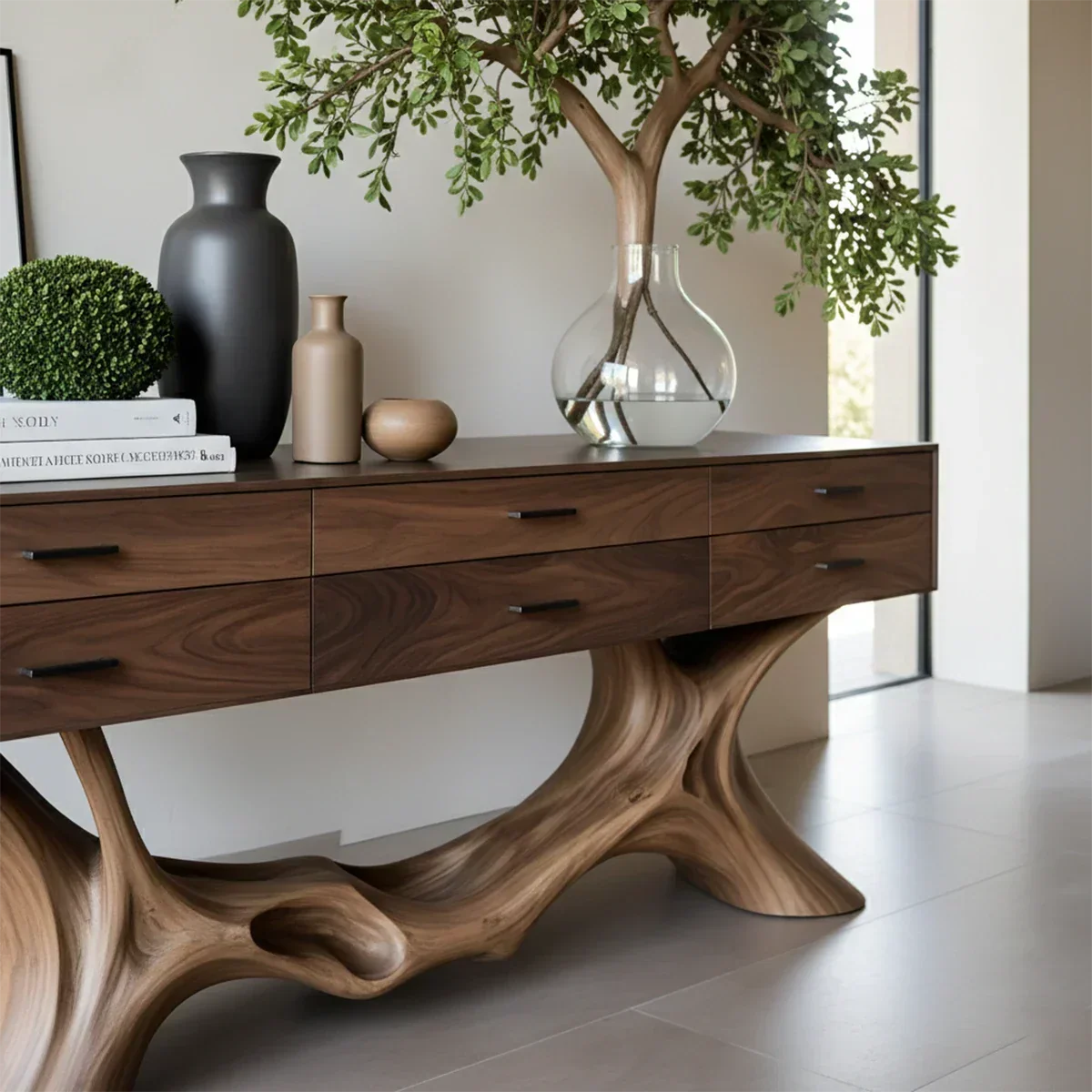 Organic Natural Wood Console Table with Drawers for Modern Entryway Spaces - Arboriswood - 4