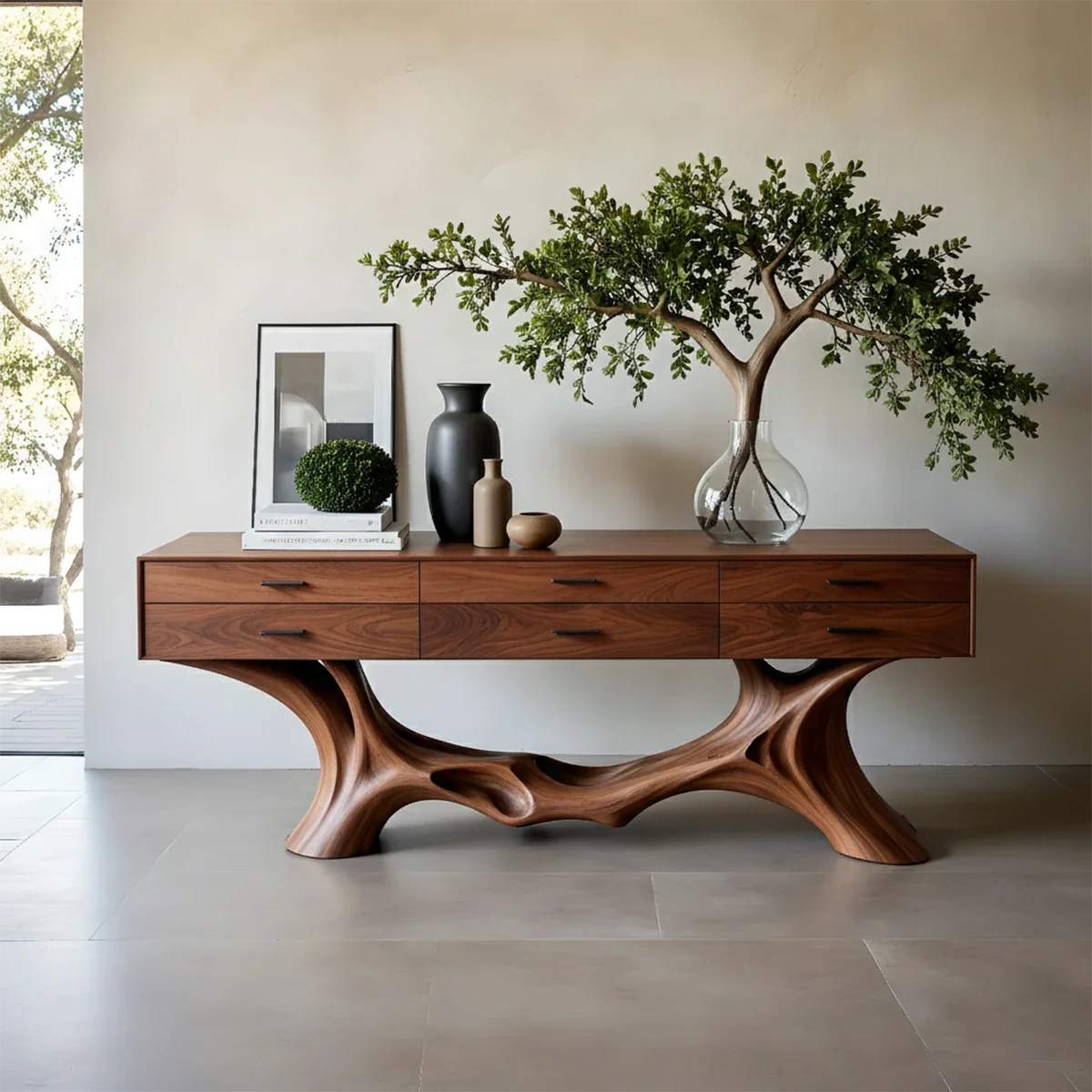 Organic Natural Wood Console Table with Drawers for Modern Entryway Spaces - ArborisWood - 7