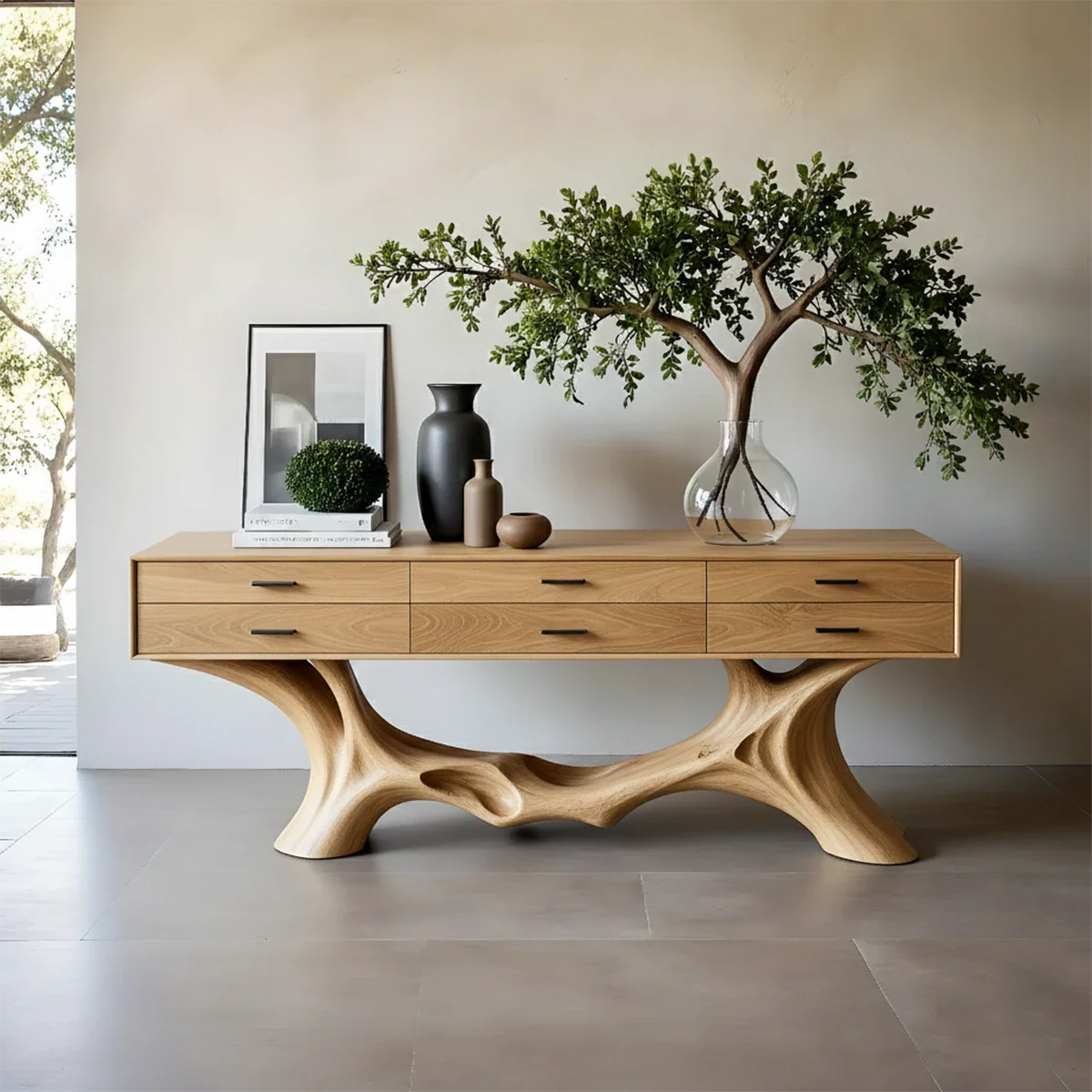 Organic Natural Wood Console Table with Drawers for Modern Entryway Spaces - ArborisWood - 8