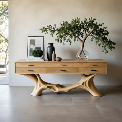 Organic Natural Wood Console Table with Drawers for Modern Entryway Spaces - ArborisWood - 8