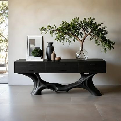 Organic Natural Wood Console Table with Drawers for Modern Entryway Spaces - ArborisWood - 9