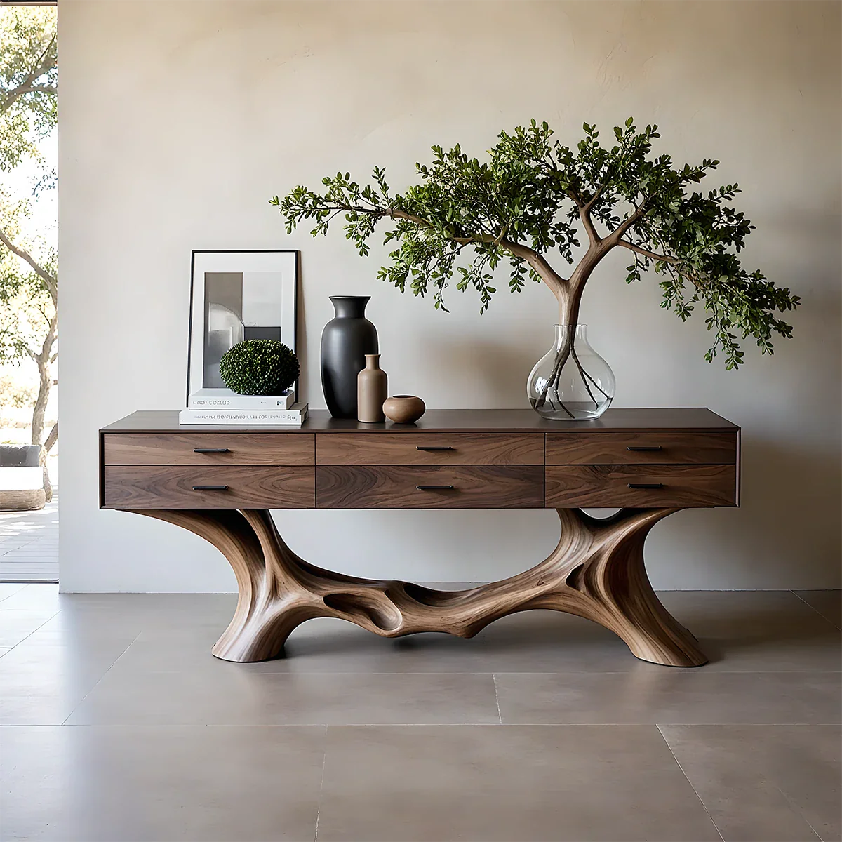 Organic Natural Wood Console Table with Drawers for Modern Entryway Spaces - ArborisWood