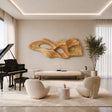 Abstract wall sculpture with organic cutouts creates a bold focal point in modern rooms