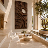 Large carved wall panel with organic contours brings texture to contemporary interiors