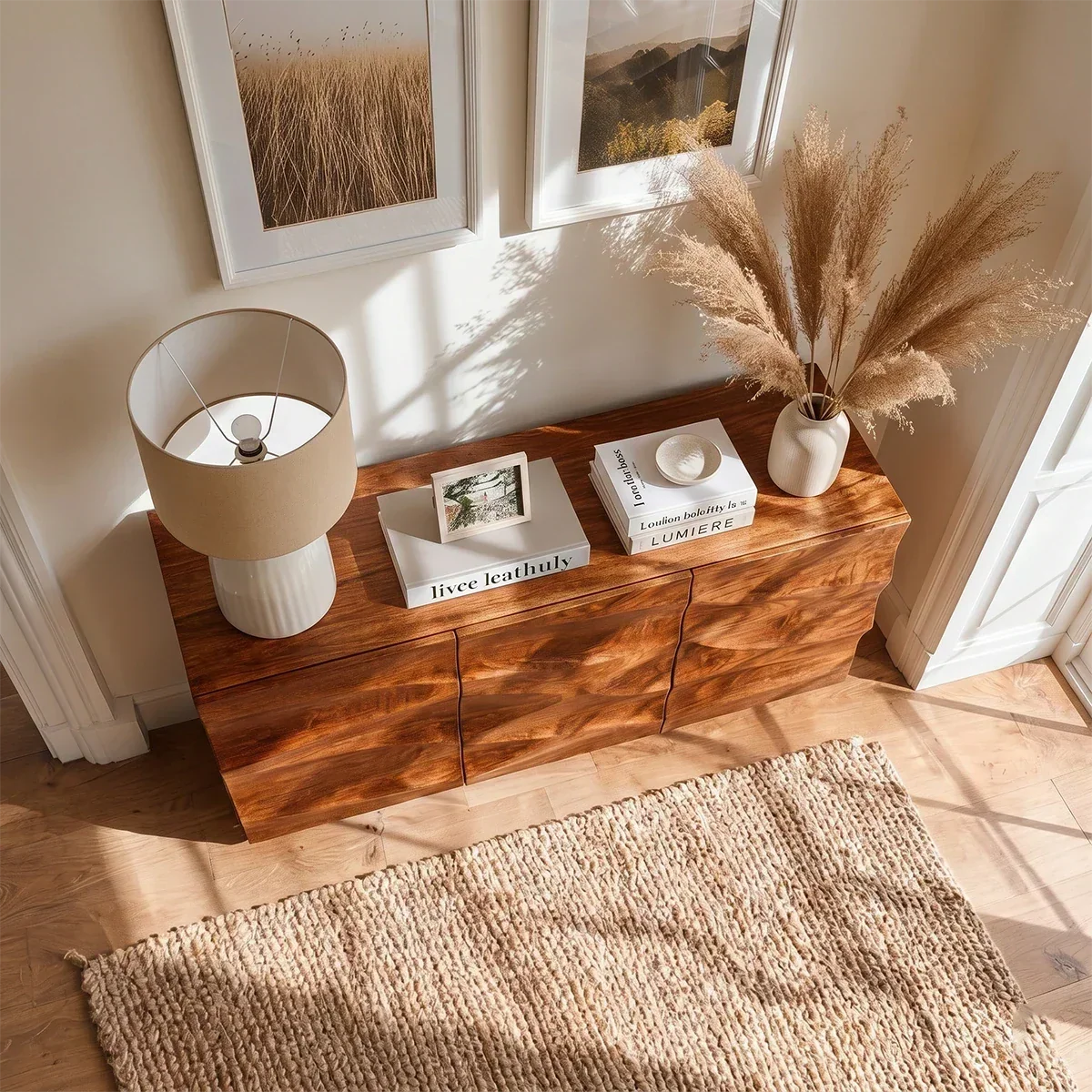 Organic Relief Sideboard Cabinet in Natural Solid Wood for Modern Homes - ArborisWood - 5