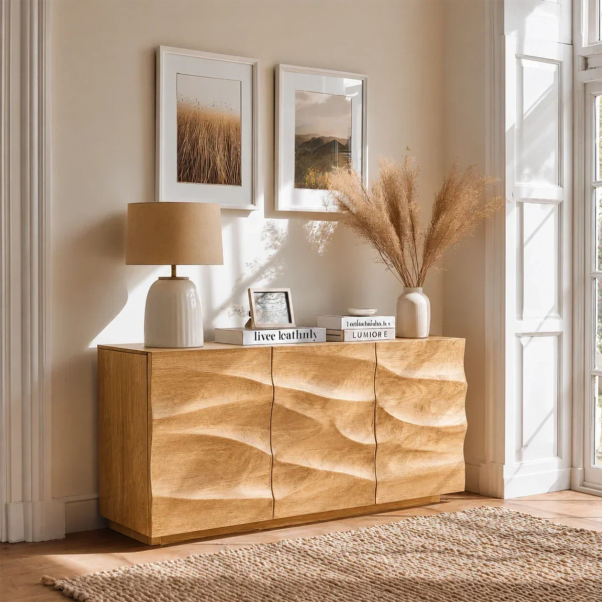 Organic Relief Sideboard Cabinet in Natural Solid Wood for Modern Homes - ArborisWood - 7