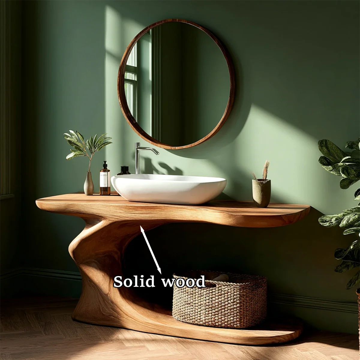 Organic Sculpted Bathroom Vanity Natural Solid Wood Open Base - ArborisWood - 10
