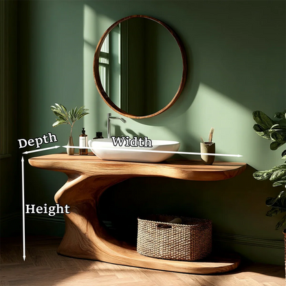 Organic Sculpted Bathroom Vanity Natural Solid Wood Open Base - ArborisWood - 11