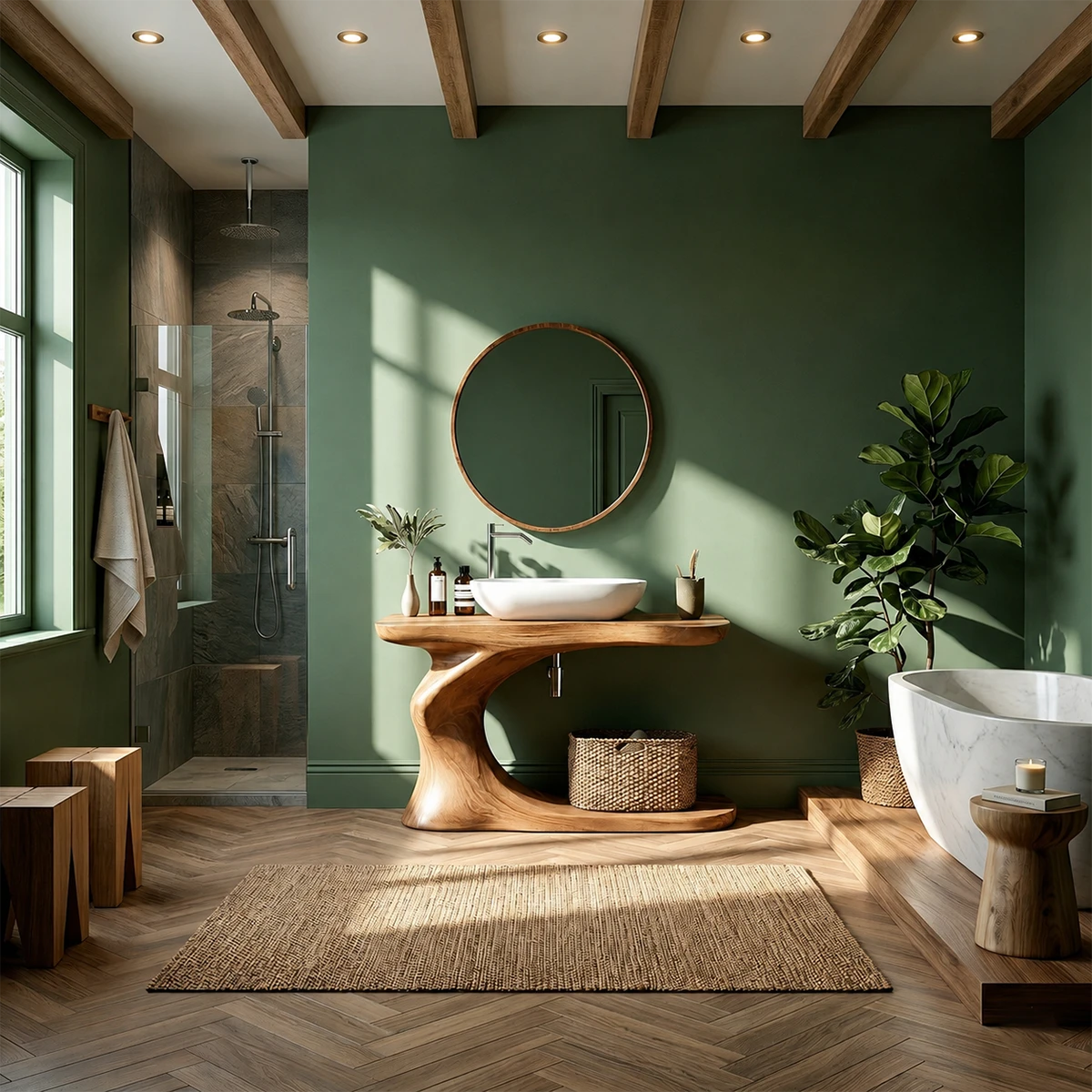 Organic Sculpted Bathroom Vanity Natural Solid Wood Open Base - ArborisWood - 12