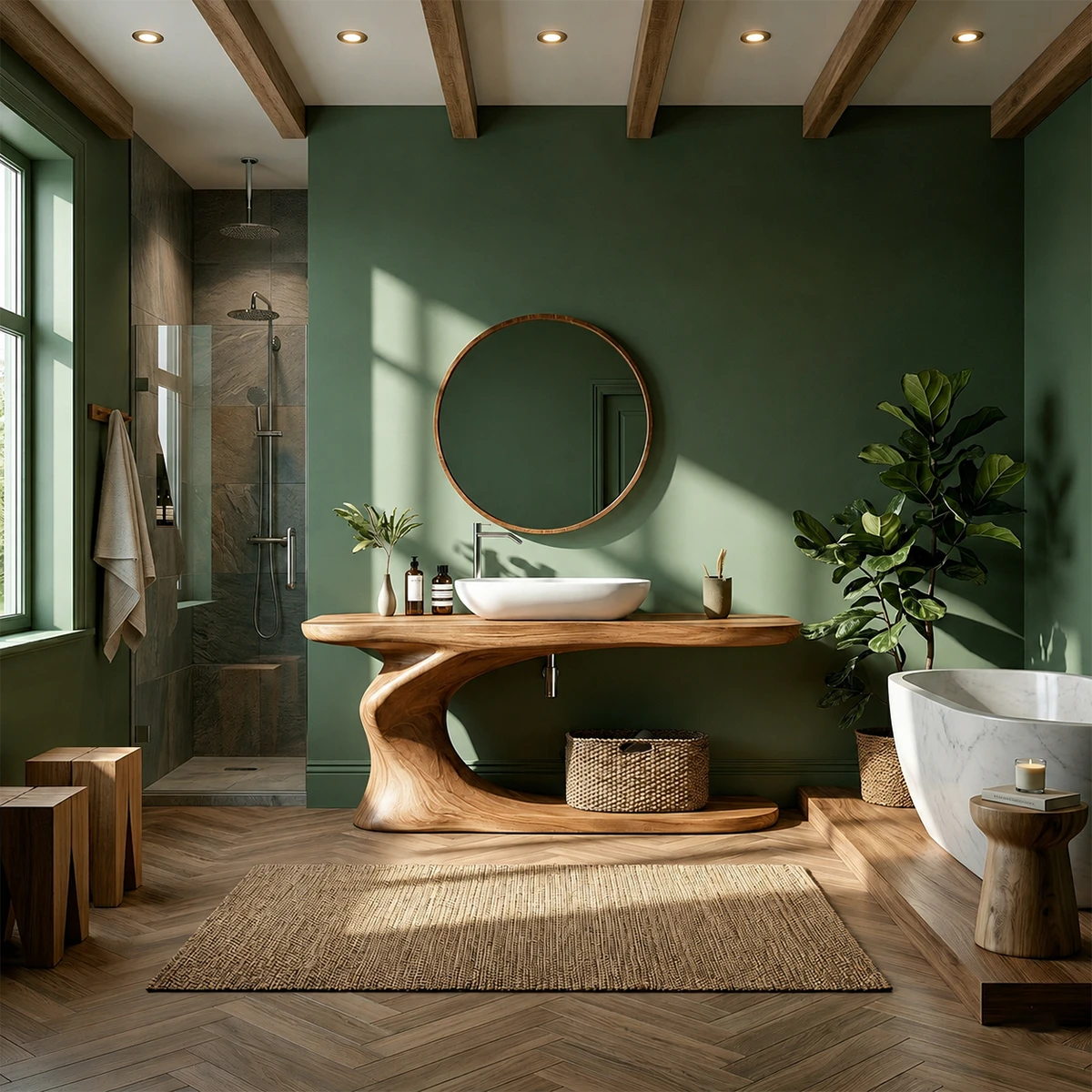 Organic Sculpted Bathroom Vanity Natural Solid Wood Open Base - ArborisWood - 13