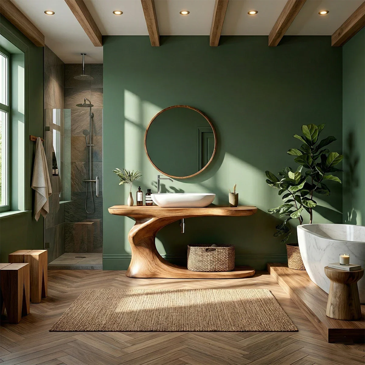 Organic Sculpted Bathroom Vanity Natural Solid Wood Open Base - ArborisWood - 2