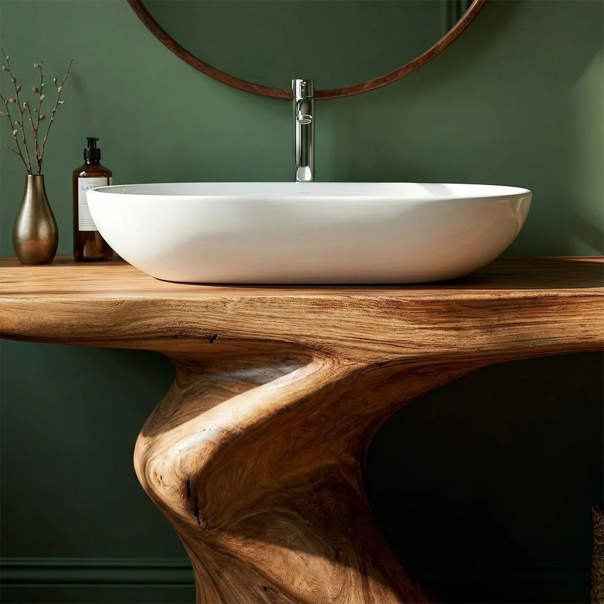 Organic Sculpted Bathroom Vanity Natural Solid Wood Open Base - ArborisWood - 4