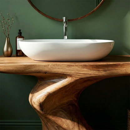 Organic Sculpted Bathroom Vanity Natural Solid Wood Open Base - ArborisWood - 4